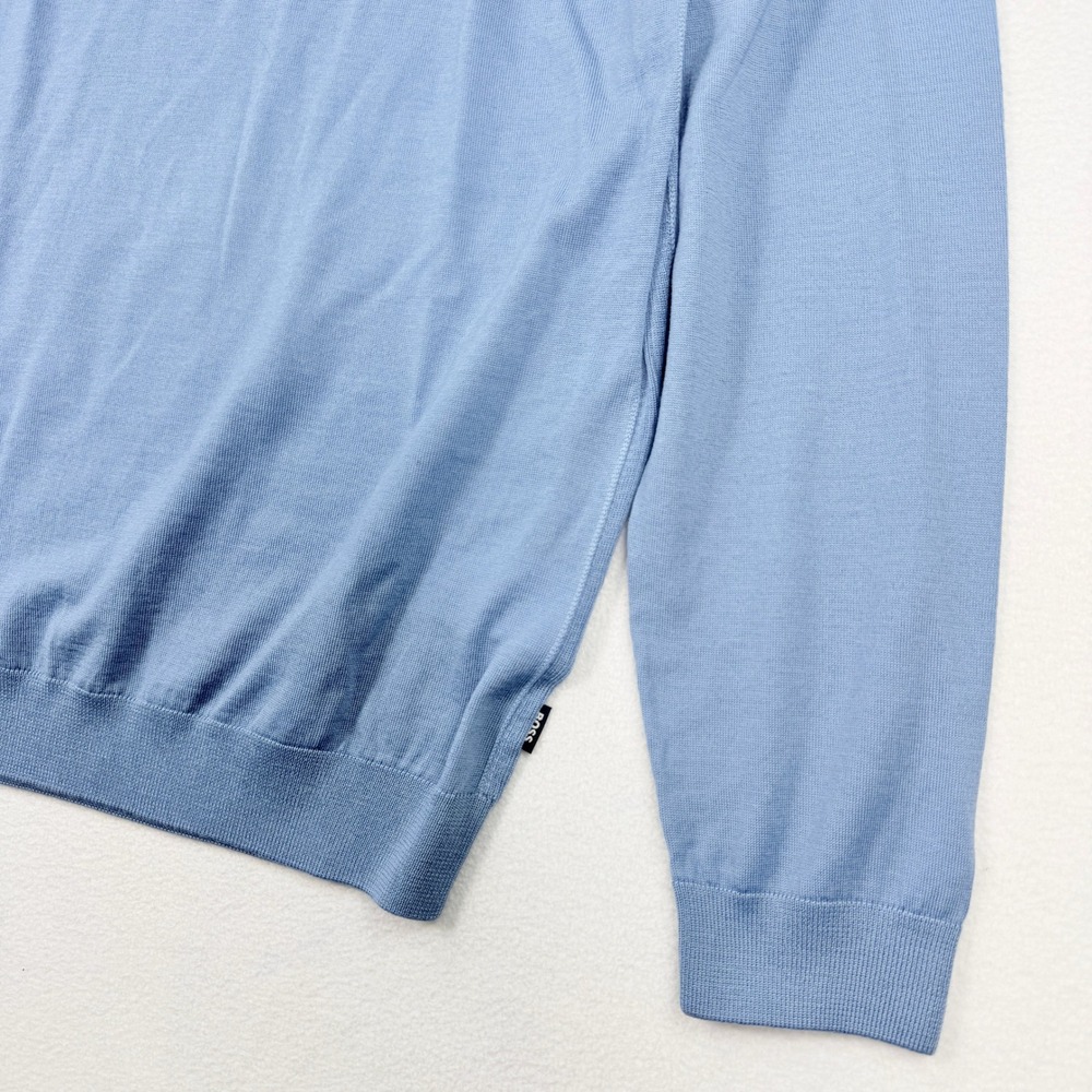 Boss Leno P Virgin Italian Wool Crewneck Sweater L Mens Pastel Blue Light NWT - Picture 3 of 9